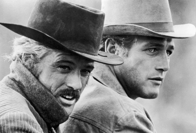 American actors Robert Redford (left) and Paul Newman in a still from the film, 'Butch Cassidy and the Sundance Kid,' directed by George Roy Hill, 1969. (Photo by 20th Century Fox/Archive Photos/Getty Images)